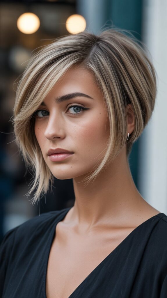 Best 32+ Inverted Layered Bob Hairstyles with Stacked Cuts Trendy Upgrade 15 Inverted Bob with Stacked Layers and Side-Swept Bangs