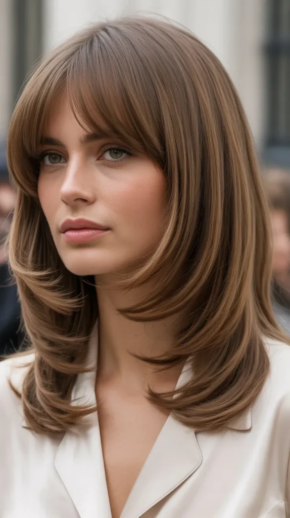Layered Long Bob with Wispy Curtain Bangs