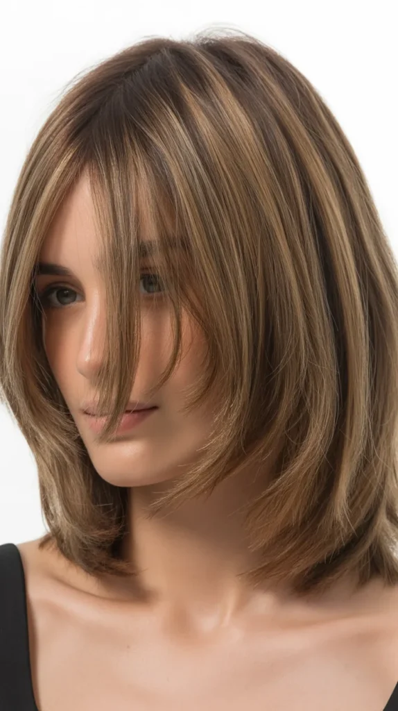 Messy Bob with Curtain Bangs and Root Shadow