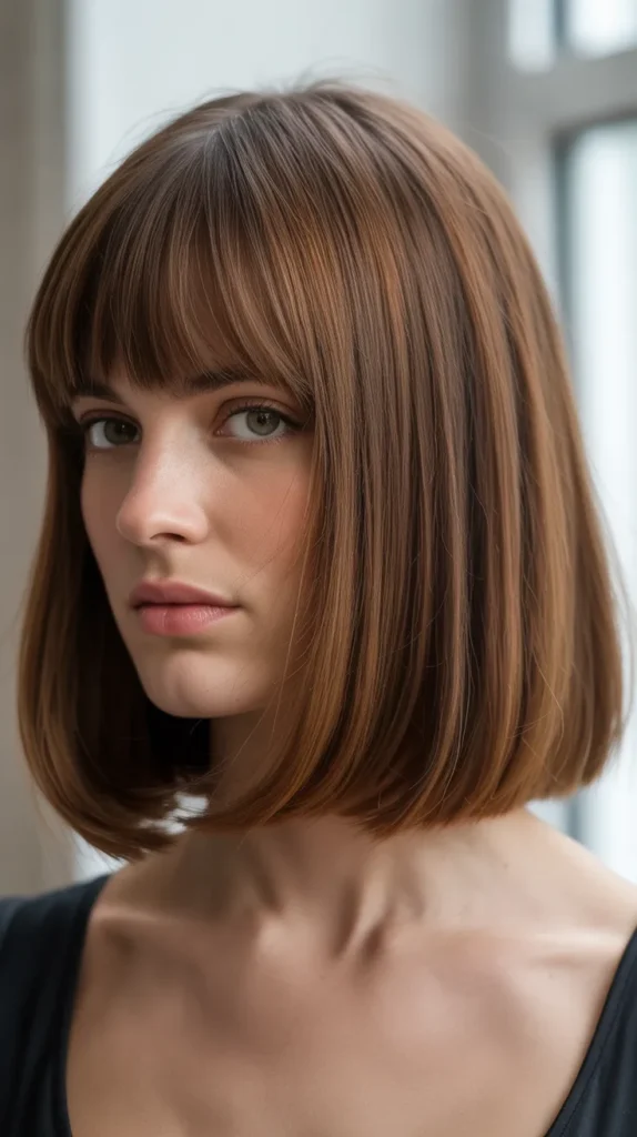 Classic Straight Long Bob with Soft Curtain Bangs