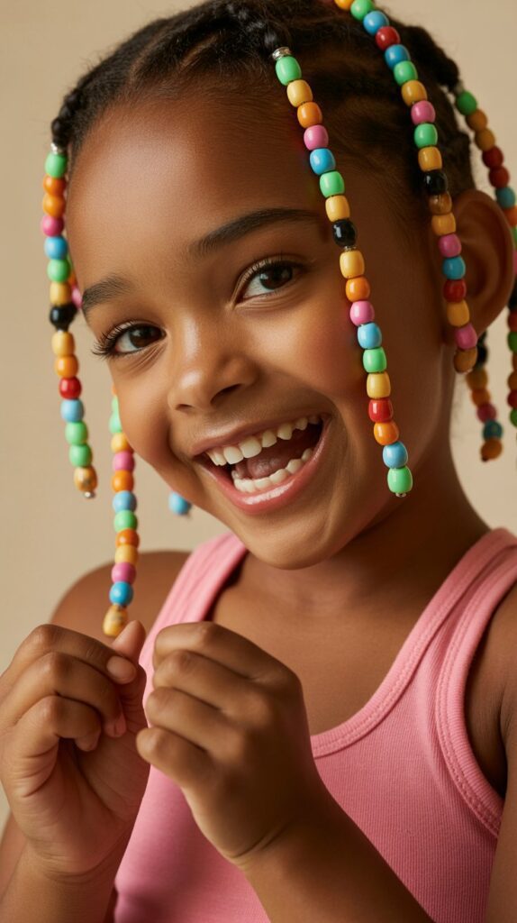 30 Best Cornrow Hairstyles for Kids with Natural Hair 8 Cornrows with Beads
