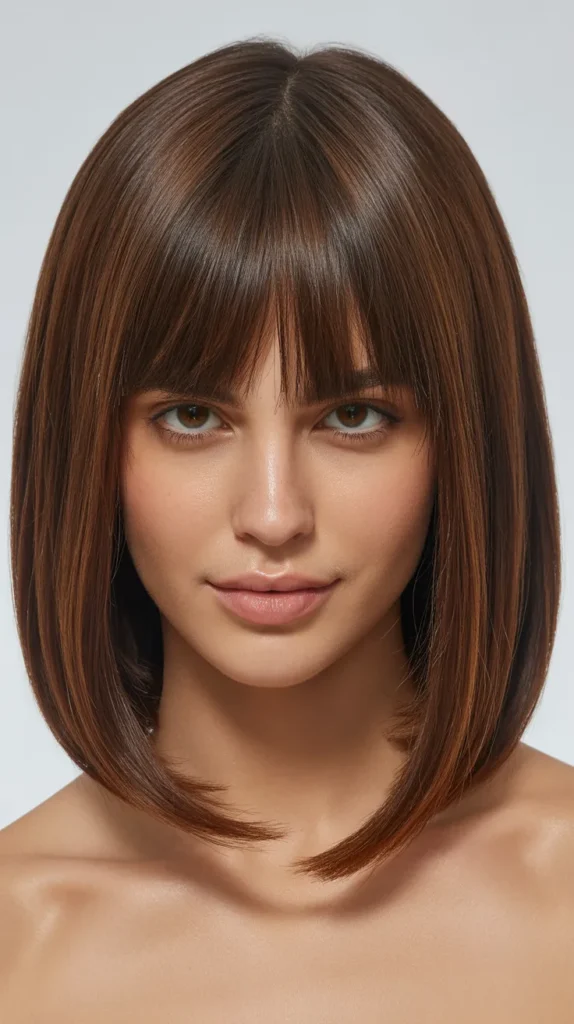 Sleek Straight Long Bob with Center-Parted Curtain Bangs