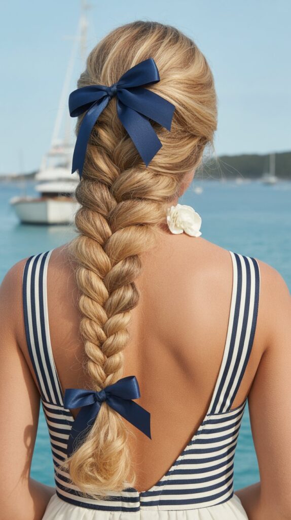 30+ Stunning Beach Wedding Hairstyles That Will Make Waves 15 Mermaid Braid With Ribbons