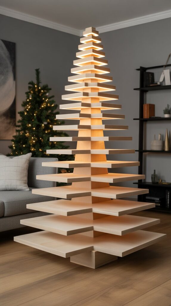 Best 30 Beautiful Wooden Christmas Trees to Try This Year 9 Plywood Layered Christmas Tree