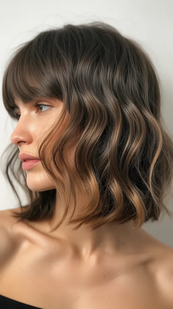 Beachy Waves Long Bob with Tousled Curtain Bangs