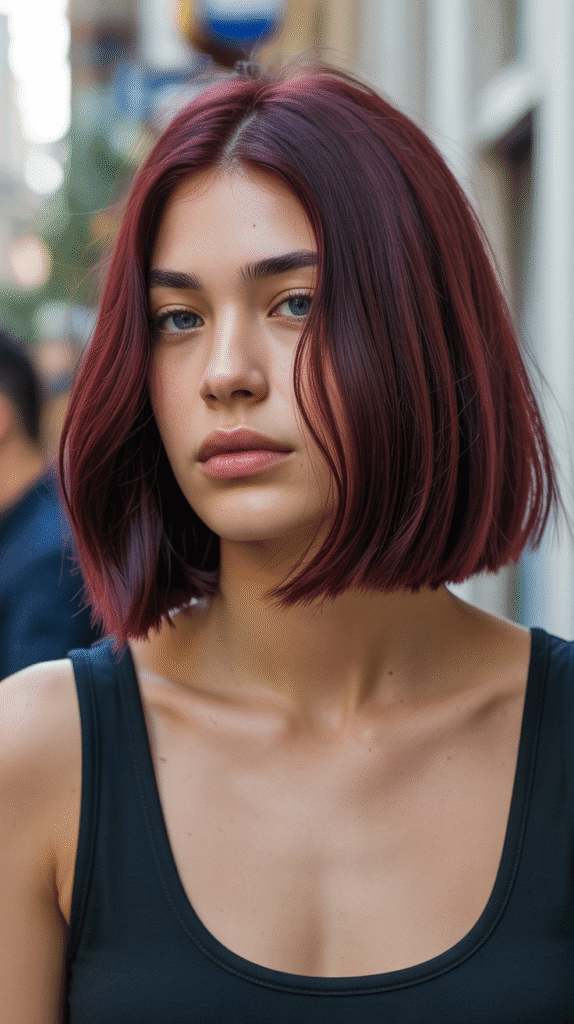 30+ Stunning Burgundy Hair Color Ideas That Will Turn Heads 24 Burgundy Lob (Long Bob)