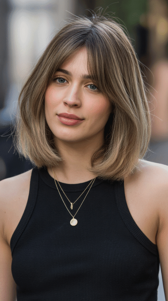 Long Bob with Curtain Bangs and Face-Framing Layers