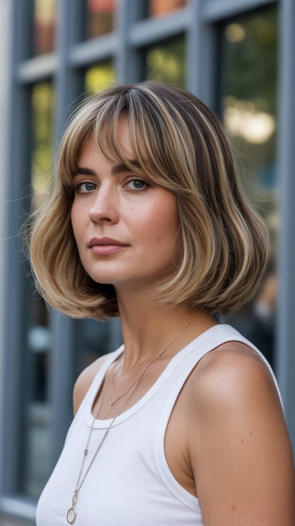 Long Bob with Curtain Bangs and Volume at the Crown