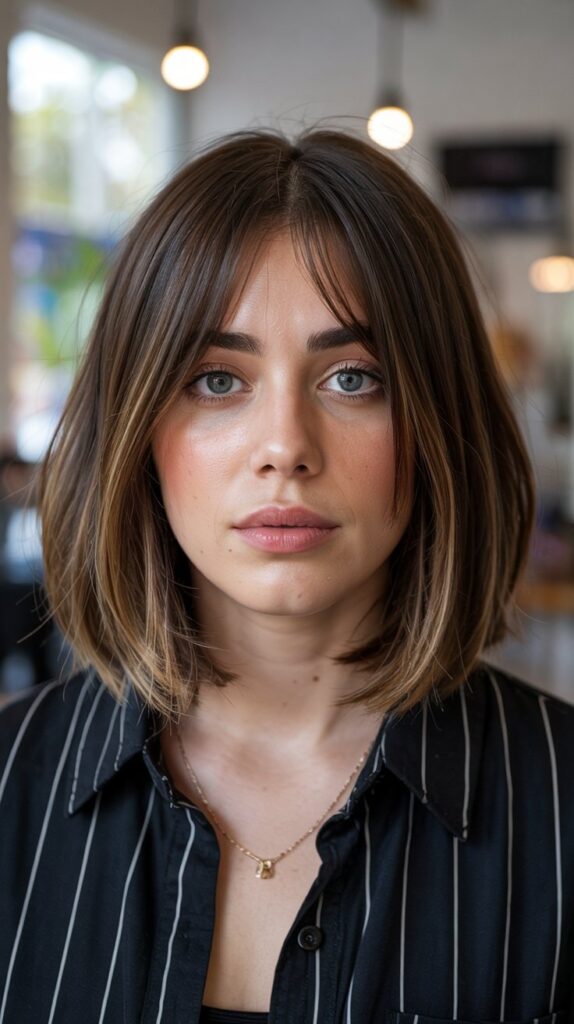 30 Stunning Long Bob with Layers and Curtain Bangs 27 Long Bob with Layered Dimension and Curtain Bangs for Round Faces