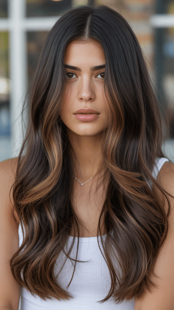 30+ Dark Brown Hair Color Ideas to Add Depth and Dimension 2 Espresso Brown with Caramel Highlights