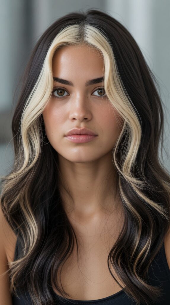 Long Hair with Money Piece Highlights