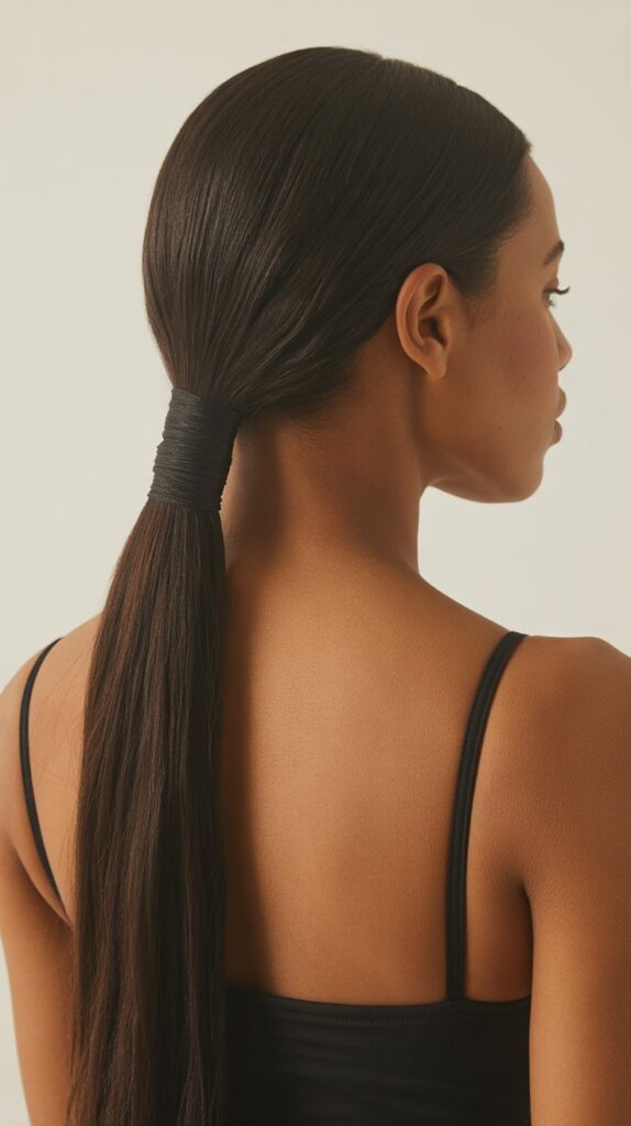 Top 33+ Baddie Hairstyles for Black Women Turn Heads 26 Long Straight Ponytail with Wrap