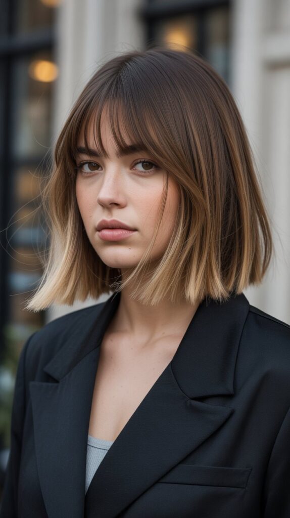 Textured Bob with Partial Curtain Bangs