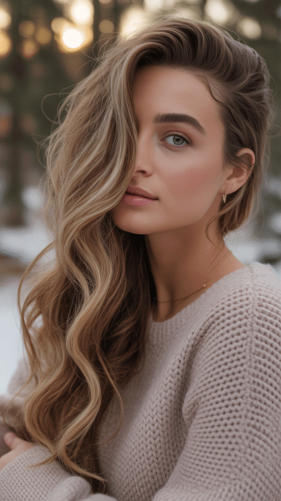27 Cute Winter Hairstyles for School 13 Side-Swept Waves