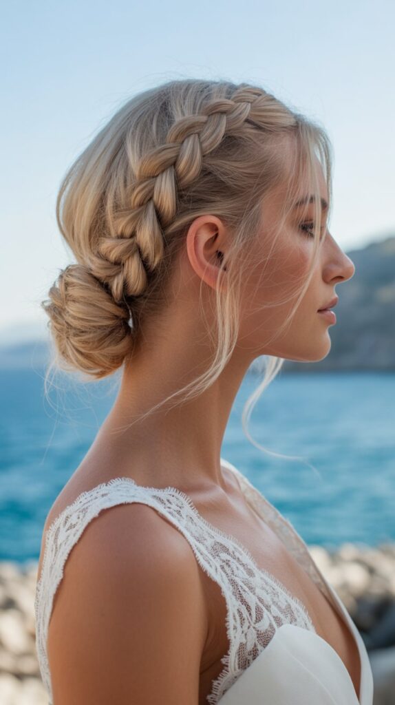 30+ Stunning Beach Wedding Hairstyles That Will Make Waves 13 Braided Low Side Bun