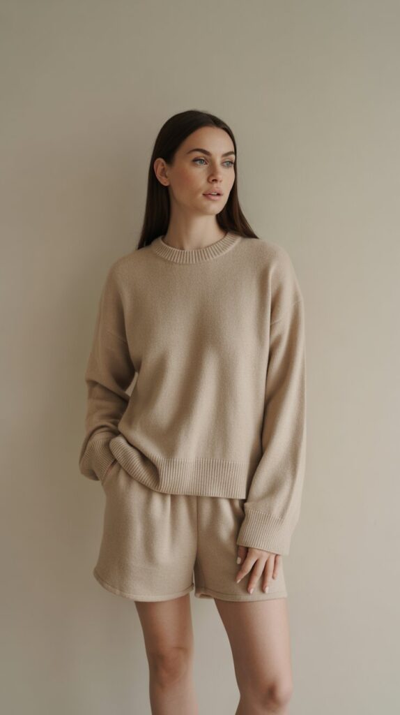 25 Modern DTI Outfits for the Self Care Sunday Vibe 9 Cashmere Blend Sweater and Soft Shorts