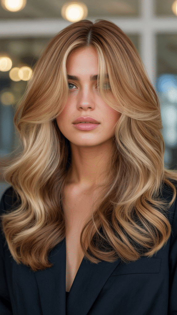Honey Gold Blonde Highlights with Cognac Lowlights