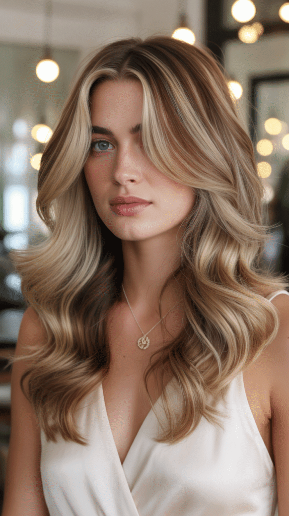 Butter Cream Blonde Highlights with Praline Lowlights