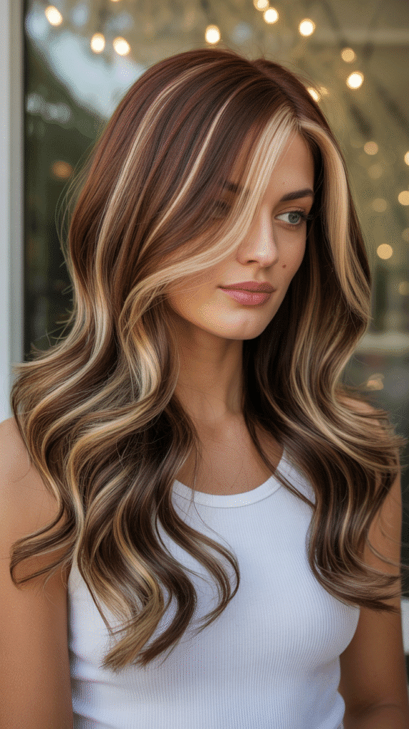 Caramel Blonde Highlights with Mahogany Lowlights