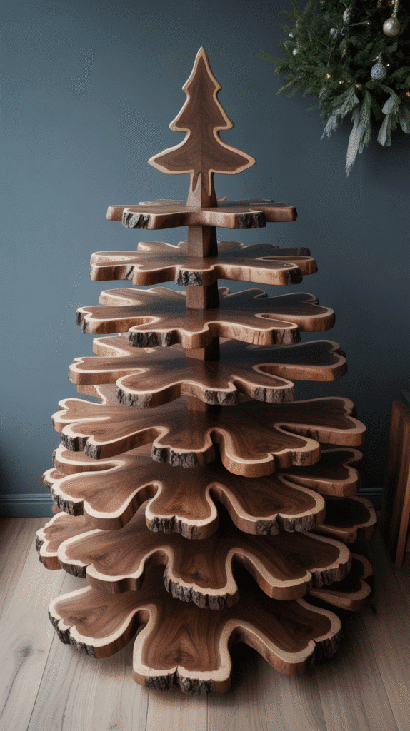 Top 33+ DIY Wooden Christmas Trees Anyone Can Make 34 Live Edge Wood Slab Christmas Tree