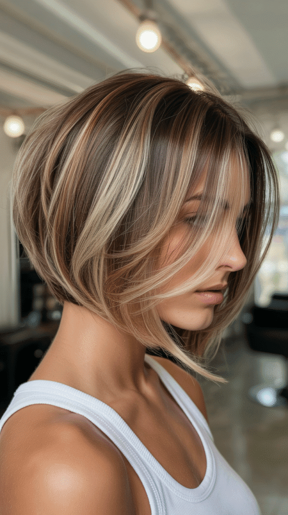 Best 37 Flattering Stacked Inverted Bob Haircuts for Thin Fine Hair 10 Stacked Bob with Balayage for Dimensional Depth
