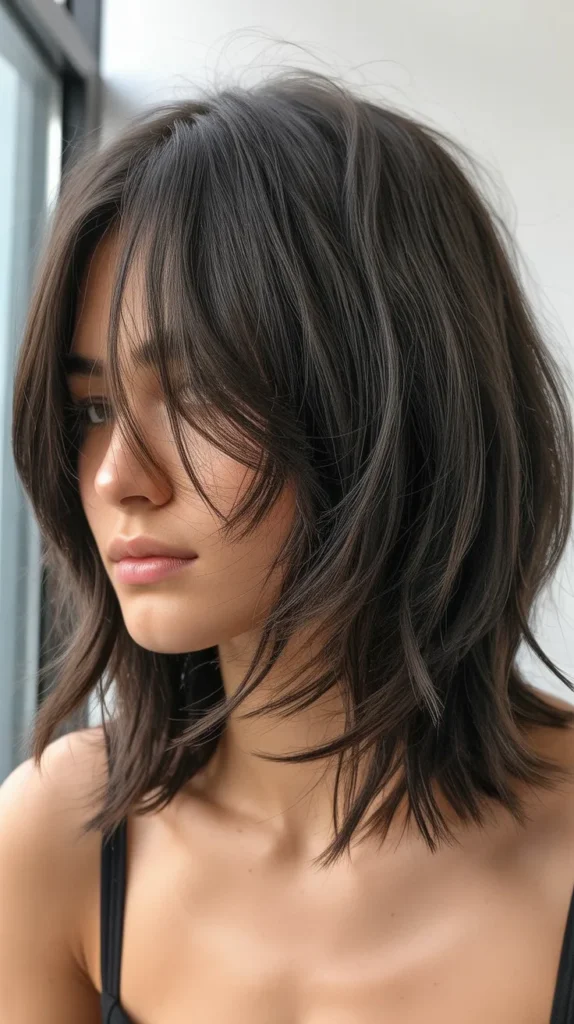 Messy Long Bob with Curtain Bangs and Piece-y Texture