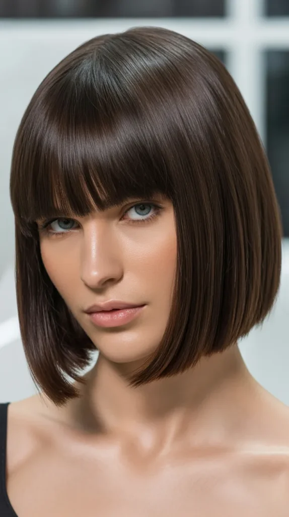 Classic Blunt Long Bob with Straight-Across Bangs