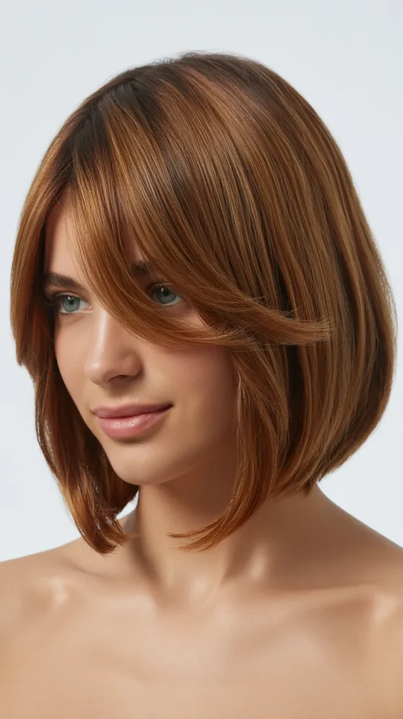 Asymmetrical Long Bob with Curtain Bangs