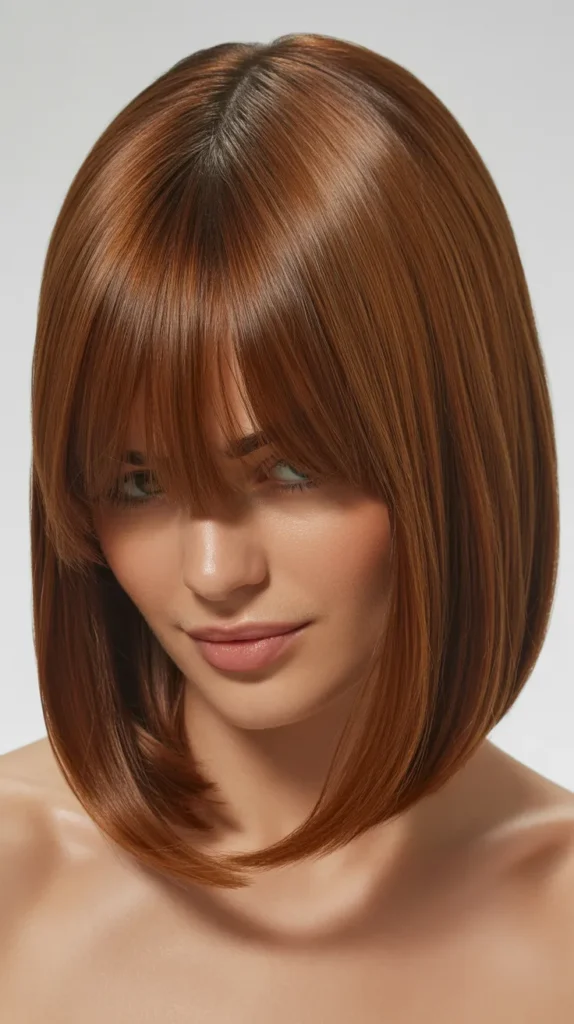  Sleek Low-Maintenance Long Bob with Curtain Bangs