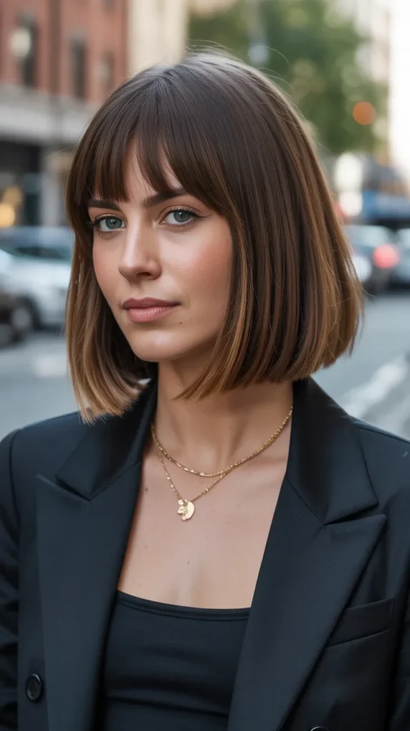 Straight Lob with Eye-Grazing Bangs