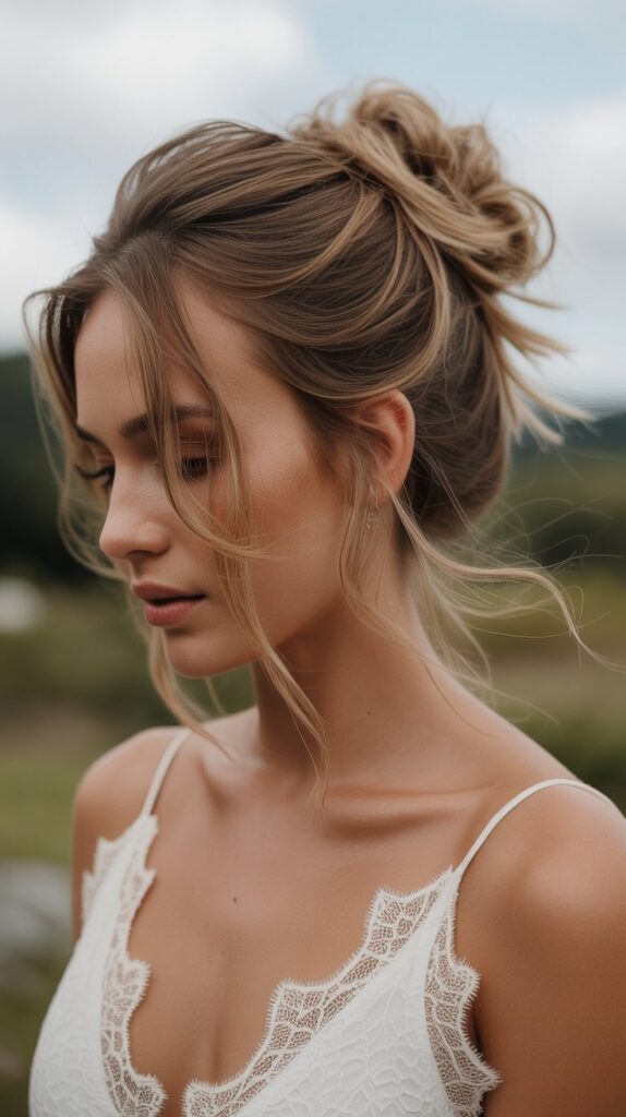 33 Best Half-Up, Half-Down Bridal Hairstyles 28 Messy Bun Half-Up
