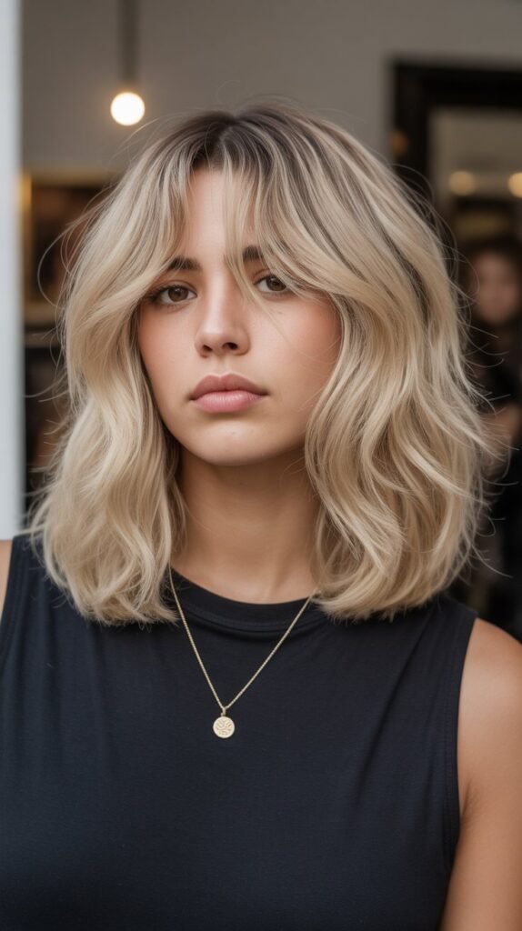 Messy Long Bob with Curtain Bangs