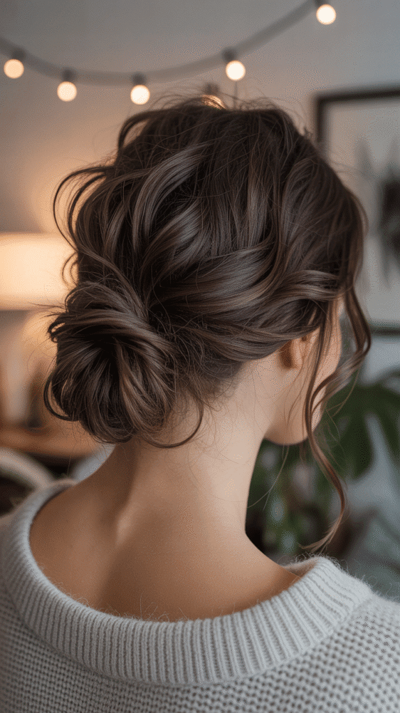 27 Cute Winter Hairstyles for School 3 Messy Low Bun
