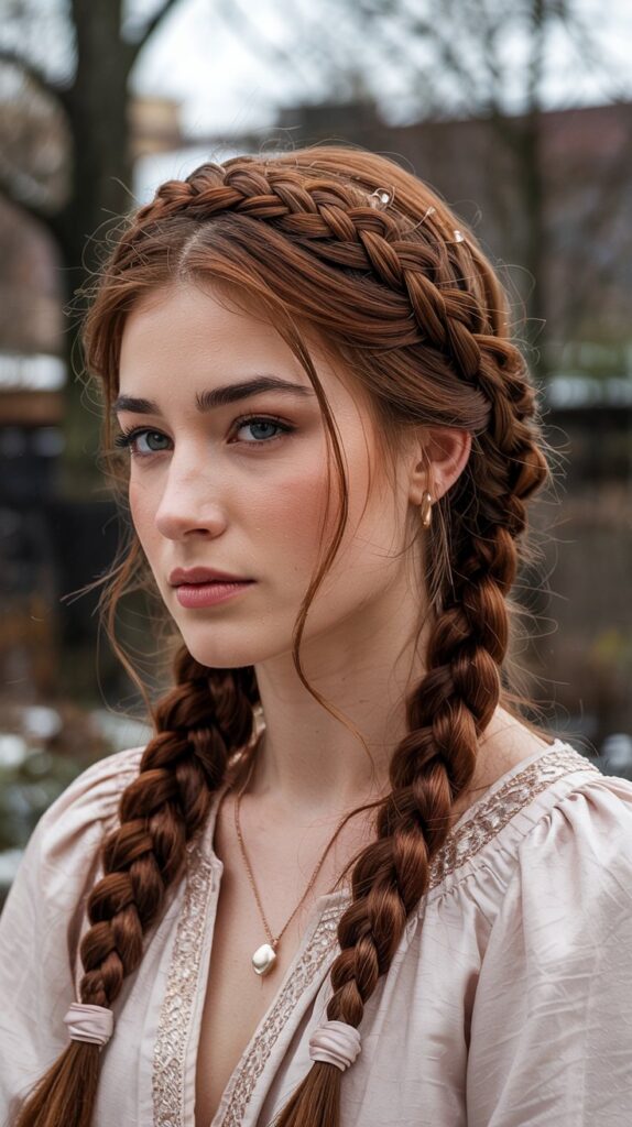  Milkmaid Braids with Copper Highlights