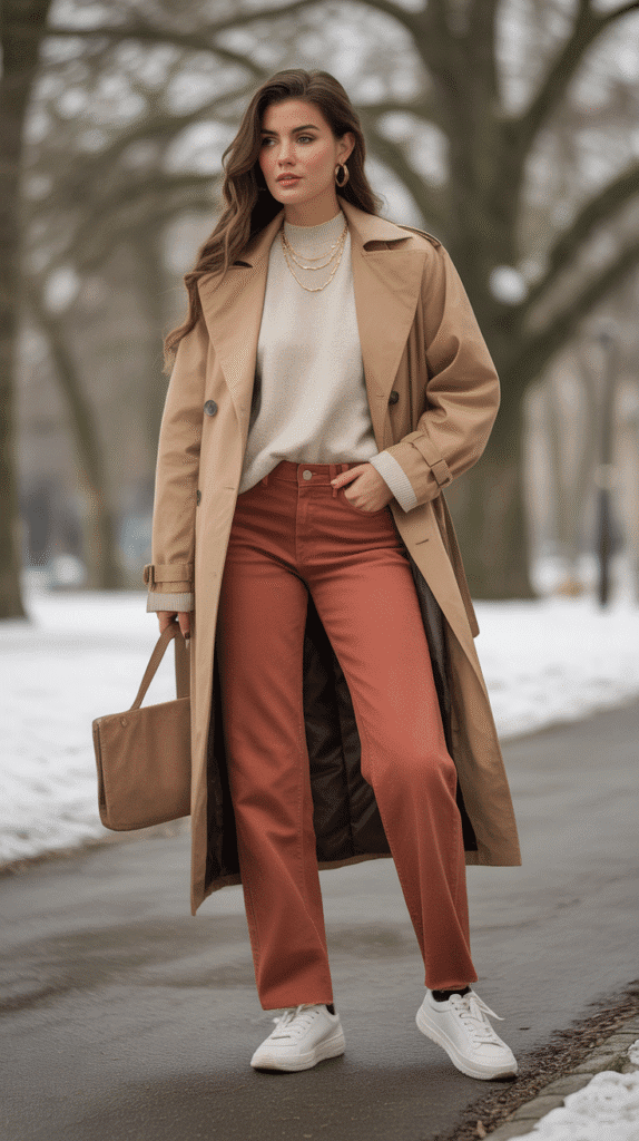 Colored Denim with Neutral Outerwear