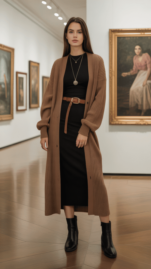Longline Cardigan with Midi Dress