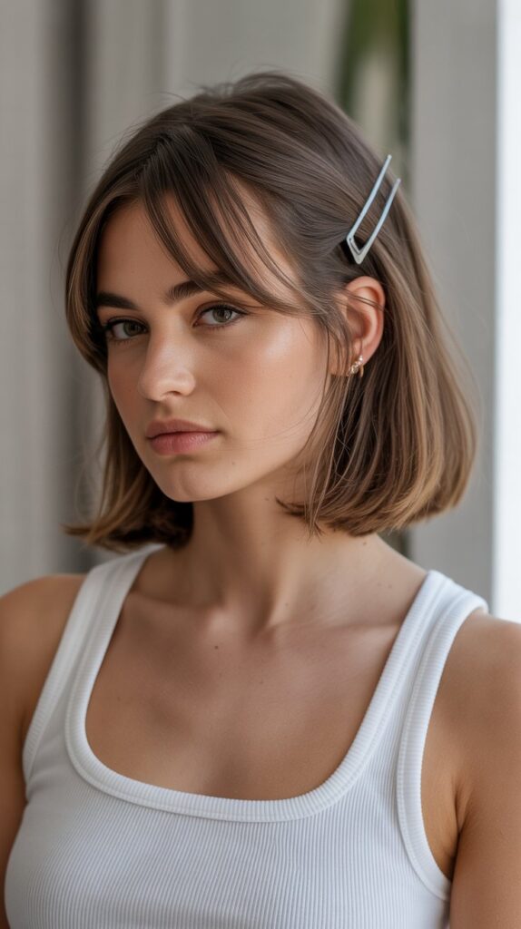 Long Bob with Curtain Bangs and Half-Up Styling