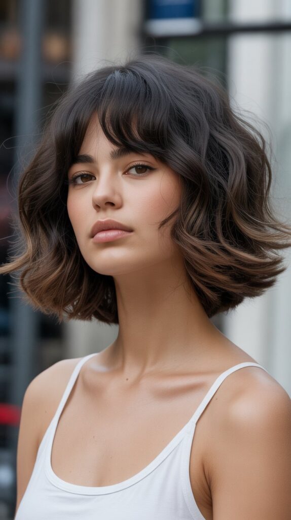 Long Bob with Curtain Bangs for Thick Hair