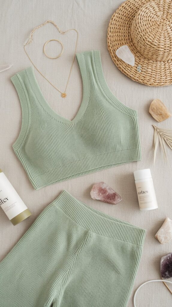 26 Aesthetic Self Care Sunday Outfit Inspirations 14 Matching Knit Crop Top and Pants