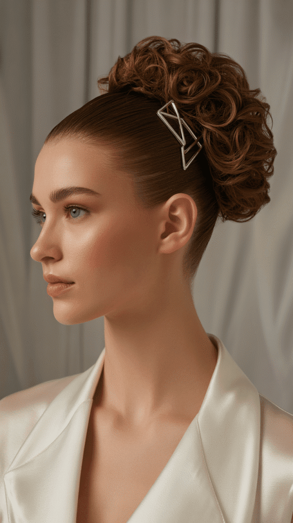 Best 33+ Updo Wedding Hairstyles for Curly Hair 4 Sleek Front with Curly Back Updo