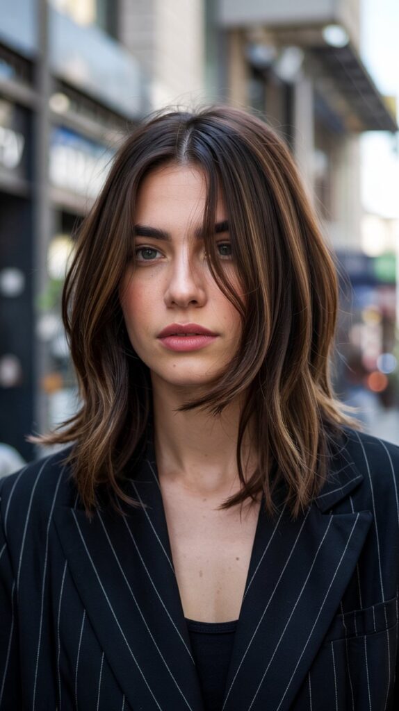 30 Stunning Long Bob with Layers and Curtain Bangs 16 Long Bob with Piece-y Layers and Curtain Bangs