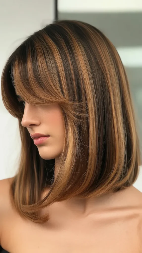 Balayage Long Bob with Curtain Bangs