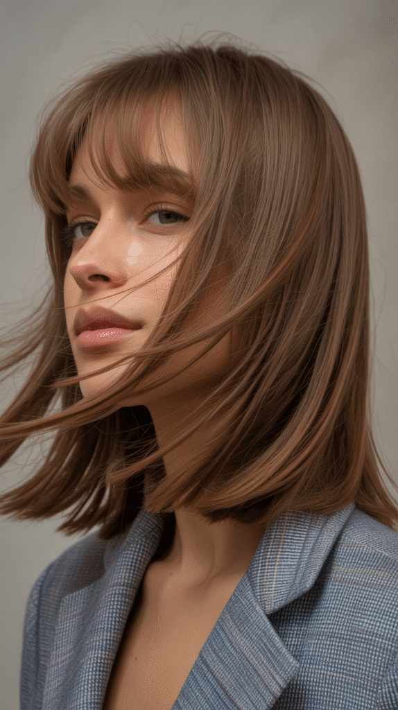 Layered Long Bob with Wispy Curtain Bangs
