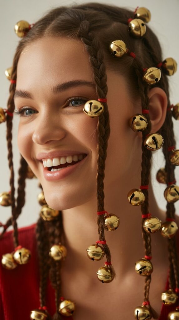 27 Stunning Christmas Tree Hairstyles to Shine Bright at Any Party 16 Jingle Bell Hair Rings