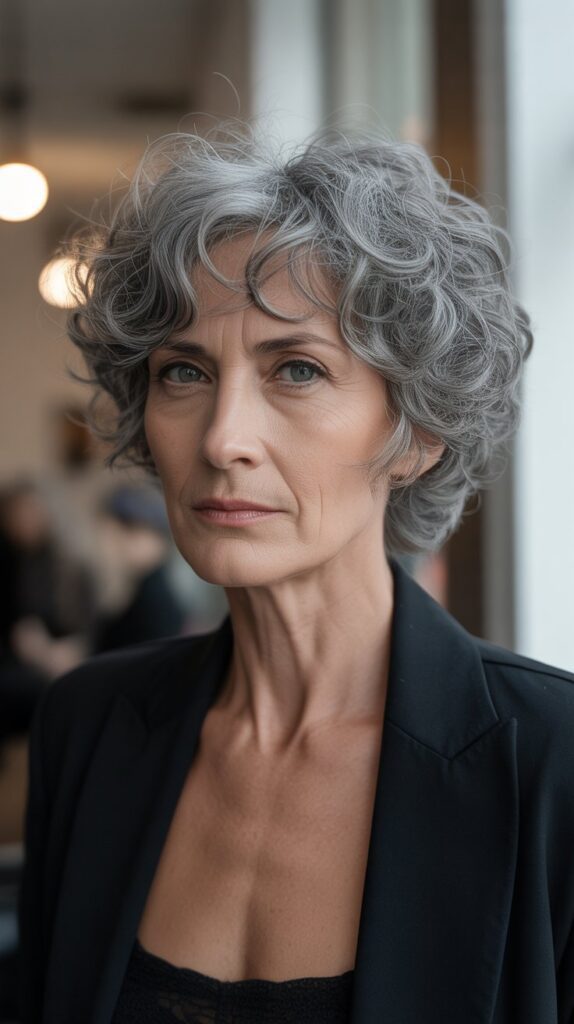 Curly Pixie with Long Bangs