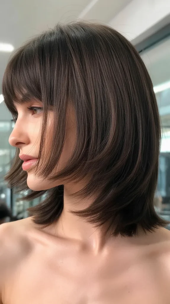 Shaggy Bob with Curtain Bangs and Straight Styling