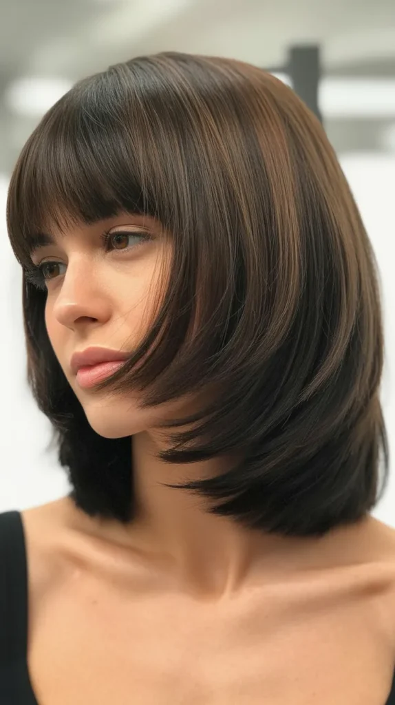 Graduated Long Bob with Short Bangs and Stacked Layers