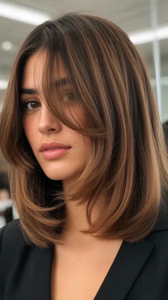 Long Bob with Curtain Bangs and Root Lift