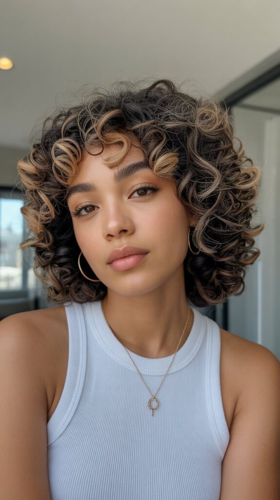 26. Blonde Highlights on Natural Black Hair Texture