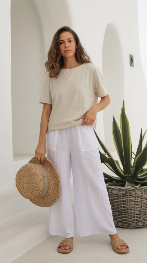 25 Modern DTI Outfits for the Self Care Sunday Vibe 14 Linen Blend Tee and Palazzo Pants